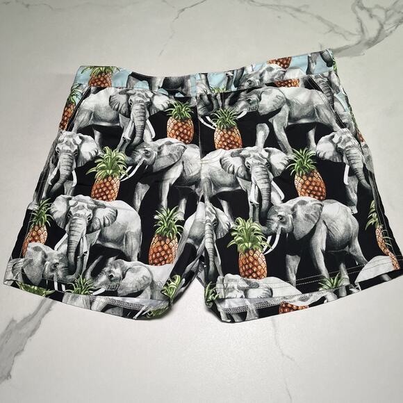 iLot Mens Swim Trunks L Mesh Liner Pockets Board Shorts Elephants Pineapples EUC - Picture 1 of 12